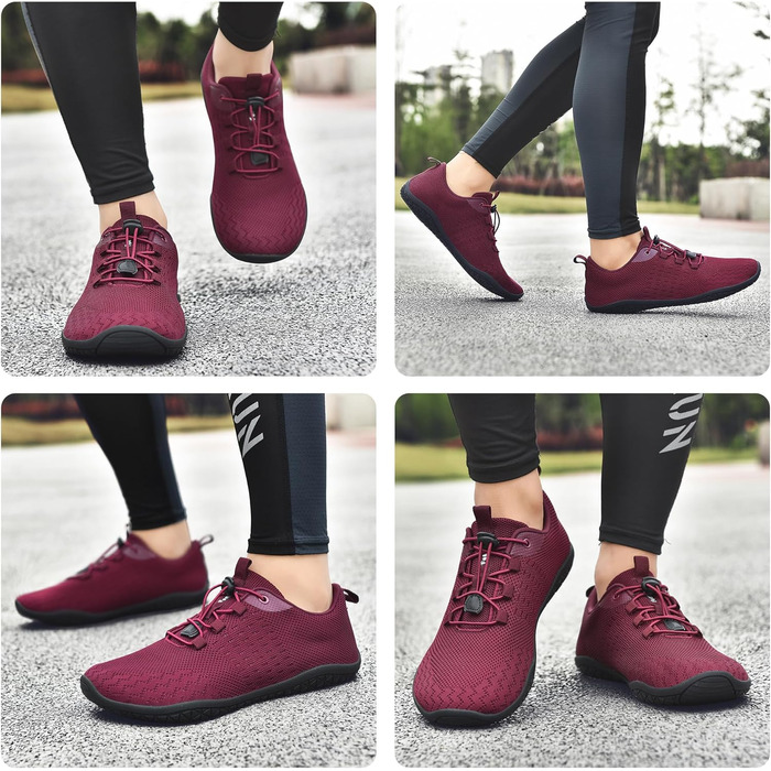 Geweo Взуття для пішохідної ходьби (Barfuss Schuhe) для жінок та чоловіків. Зручні кросівки з широкою передньою частиною, легкі спортивні тапочки для фітнесу, джогінгу, трейлу, хандрі. Zero-Drop підошва, унісекс, розміри 37-47 EU, винно-червоний колір.