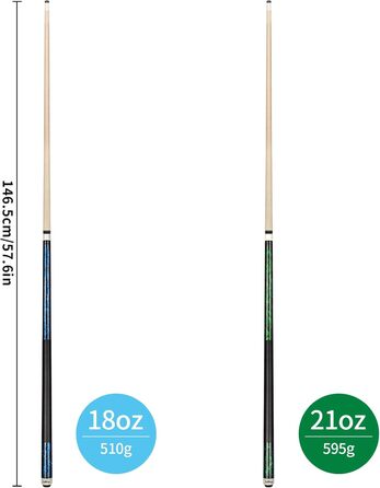 Кю Локей: Біліардний кий 58'' з крейдою (2 шт.) - міцний, з твердого дерева, для професійних гравців
