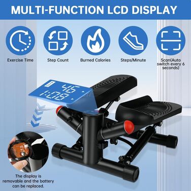 Міні степпер Flintronic для дому, фітнес-тренажер до 150 кг з LCD-дисплеєм і еспандерами