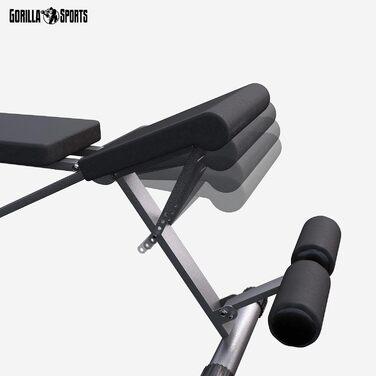 GORILLA SPORTS® Складана лавка для жиму, 8-позиційна спинка, 4-позиційне сидіння, з утримувачем для ніг, універсальна тренувальна лавка до 200 кг