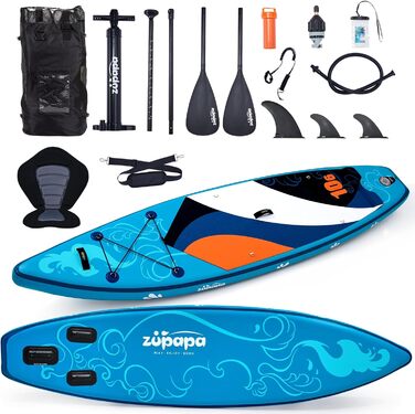 Надувний SUP борд Zupapa 366см/320см (320см) з аксесуарами | Stand Up Paddle Board (SUP) та каяк-сидіння | Чорно-біло-сірий, блакитно-біло-помаранчевий