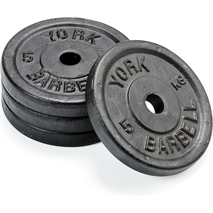 Набір дисків York Fitness 4x5 кг з чавуну для штанги, 1-дюймовий отвір, для силових тренувань та набору м’язової маси
