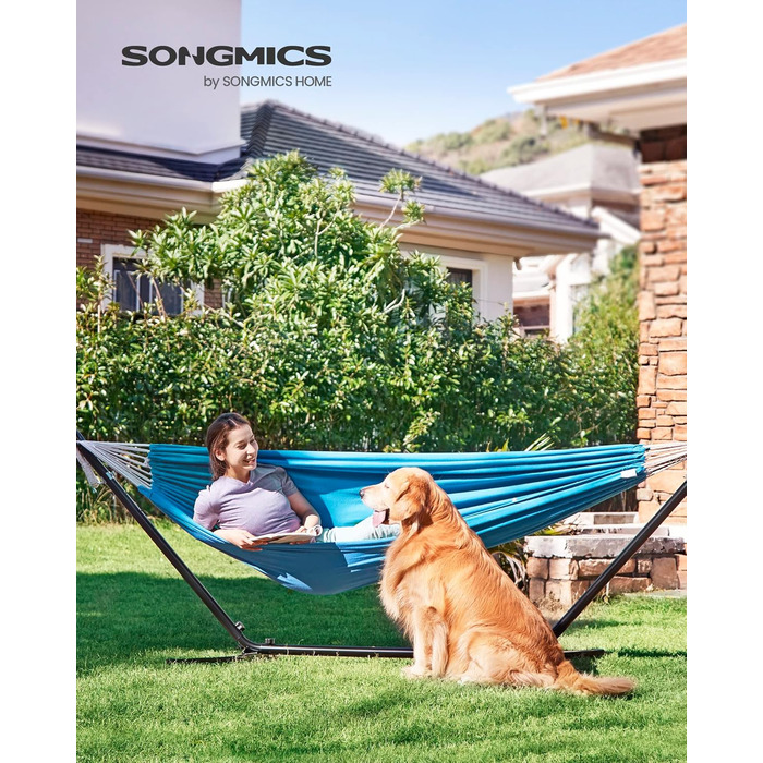 Гаммак SONGMICS 210x150 см, подвійний, 300 кг, для тераси, балкону, саду, кемпінгу, блакитний