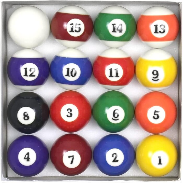 Набір куль для більярду PolyMath, повний комплект 16 куль, діаметр 57.2 мм, вага 170/180 г. Підходить для більярдного столу та демонстрації. Стандартний розмір, преміум якість.