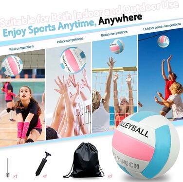 Волейбольний м'яч для пляжу та залу: м'який дотик, розмір 5, з рюкзаком та насосом, Puderblau та білий