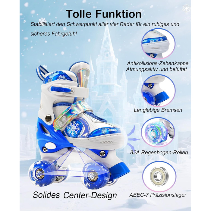 Дитячі ролики FWFX, регульовані, світлові, для залу та вулиці, розмір S (EU 28-31) / M (EU 32-36), блакитні