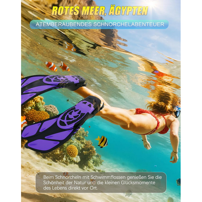Ласти для плавання Schnorchelflossen L-XL (Темно-лілові) - регульовані, дорослі/дитячі, унісекс, з сітчастим чохлом