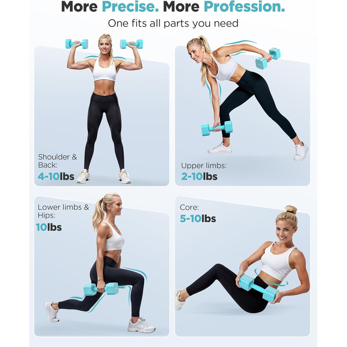 Штанги FEIERDUN з регулюванням ваги 2 шт. (2/4/6/8/4,5 кг), для жінок, швидке налаштування, подвійний захист, для домашнього фітнесу (блакитний)