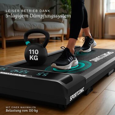 Біговий тренажер Sportconic складний - Walking Pad з нахилом та пультом дистанційного керування. Тиха фітнес-машина для дому, офісу та тренувань (1-6 км/год)