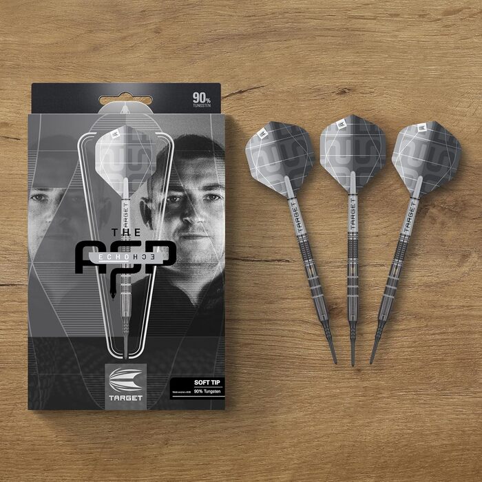 Дротики Target Darts Nathan Aspinall Echo 90% вольфраму, м'який наконечник, 18 г, професійний набір з Pixel Tip, Pro Grip та Pro Ultra No.2