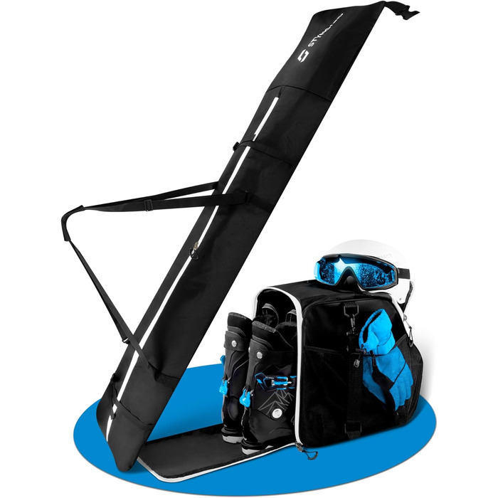 Набір STYNGARD для лиж: сумка для лиж (120-160 см) та сумка для лижних черевиків з відділенням для шолома (40 л), з вентиляційними гратами, модель St. Moritz (чорно-білий)