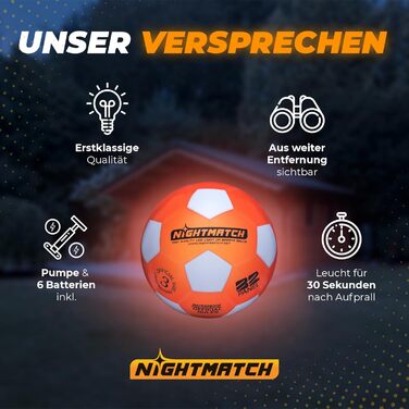 Світлодіодний футбольний м'яч NIGHTMATCH, офіційний розмір 3, для дітей, набір з 2 LED, сенсорний, світиться в темряві, біло-оранжевий