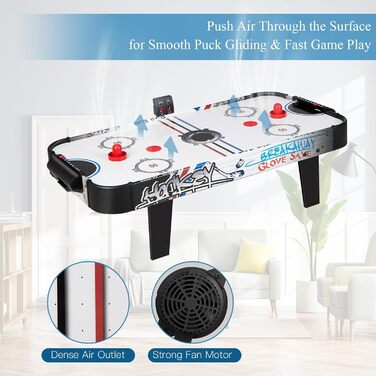 Тік-хокей HOMASIS 42'' з LED-рахунком: стіл для гри з 2 шайбами та 2 ручками, для дітей та дорослих
