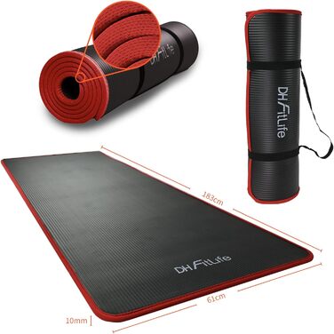 DH FitLife Килимок для фітнесу 183x61x1 см, нековзний, для йоги та тренувань, чорний, підвищена міцність