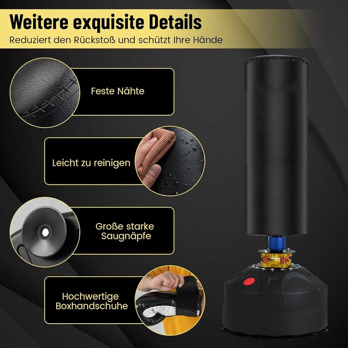 COSTWAY Самостійна боксерська груша, 173/182 см, зі стендом та боксерськими рукавичками, для кікбоксингу, боксу, MMA, для дітей та дорослих