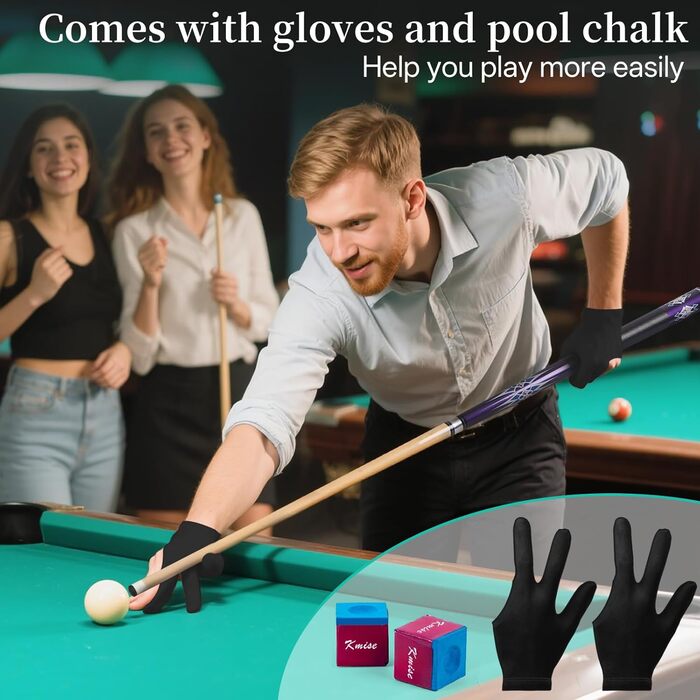 Набір більярдних київ Kmise Pool-Queue-Stick Set – 147 см, канадський клен, професійні, для дорослих, різні кольори, для барів, дому, більярдних столів, 6 кольорів, 510 г