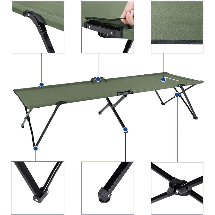 SONGMICS Кемпінгове ліжко для гостей, складане, 260 кг, XXL, 205 x 75 x 46 см, GCB25L, Зелене