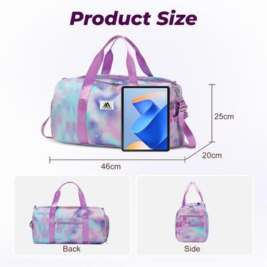 Спортивна сумка Flintronic для дівчаток та жінок, дитяча сумка для плавання з відділенням для взуття та вологостійкою кишенєю, для фітнесу, танців та подорожей, фіолетова, 46x20x25 см