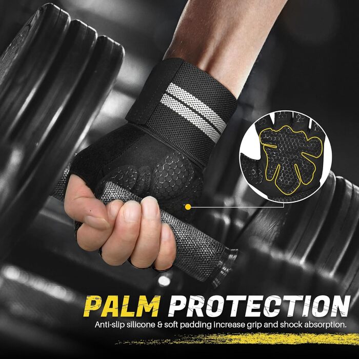 Фитнес рукавички для жінок з захистом суглобів та протиковзаючою поверхнею для важкої атлетики, фітнесу, кросфіту, велоспорту (Чорний, L)