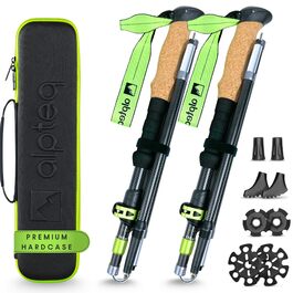 Складні трекінгові палиці для походів та Nordic Walking: карбон/алюміній, ручка з корку, 115-135 см, салатовий