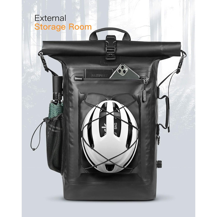 Рюкзак Inateck RollTop 30-35 л для чоловіків, водонепроникний, багатофункціональний органайзер із знімним плечовим ременем, клапаном для виходу повітря, водонепроникною блискавкою, для велоспорту, туризму, активного відпочинку