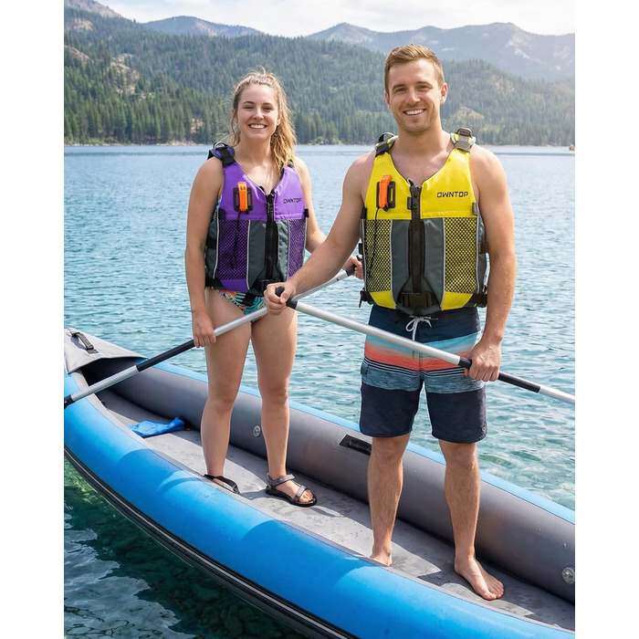 Рятувальний жилет Owntop для дорослих та юнаків з пискликом та рюкзаком для води | Легка унісекс куртка для SUP, каякінгу, риболовлі та інших водних видів спорту (XXS, жовтий)