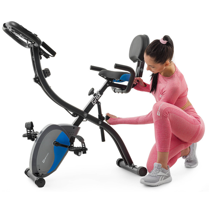 Велотренажер магнітний Hop-Sport HS-3010X Grix X-Bike з еспандерами чорно-синій