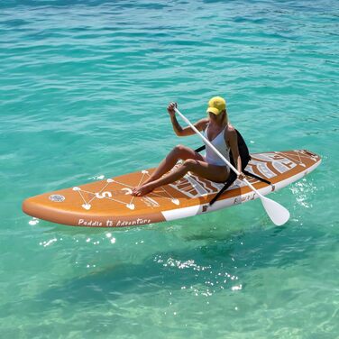Надувна SUP-дошка FunWater Retro Tiki 11'6''x33'' з подвійною помпою, веслом, сидінням, ременем для перенесення, коричнево-біла, 3 роки гарантії, екстра довга та широка