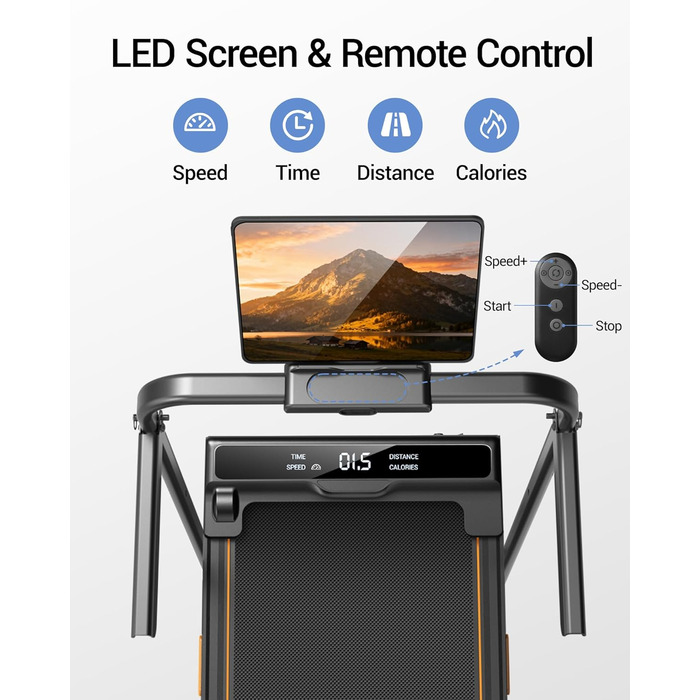 Біговий тренажер UMAY для дому, складаний, з нахилом 16%, 10 км/год, з пультом ДУ, LED-дисплеєм, з поручнями, потужність 2.5CV, максимальне навантаження 136 кг, 4 в 1