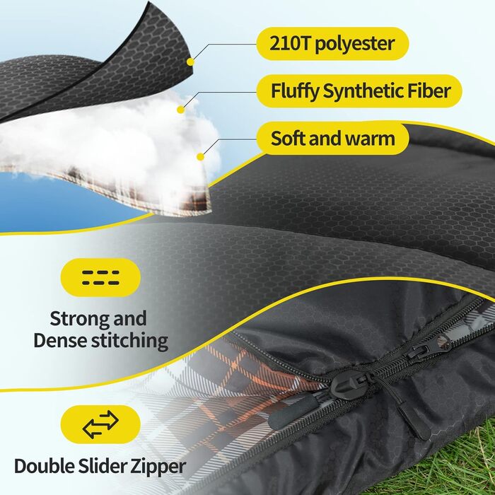 Сплячий мішок Bessport зимовий для дорослих, 3-4 сезони, легкий, ультралегкий, компактний, водонепроникний, для кемпінгу, трекінгу та подорожей (чорний)