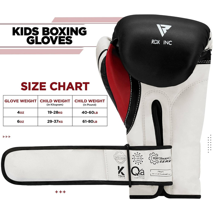 Дитячі боксерські рукавички RDX 6oz/4oz для тренувань, спарингу, кікбоксингу, MMA, чорного кольору