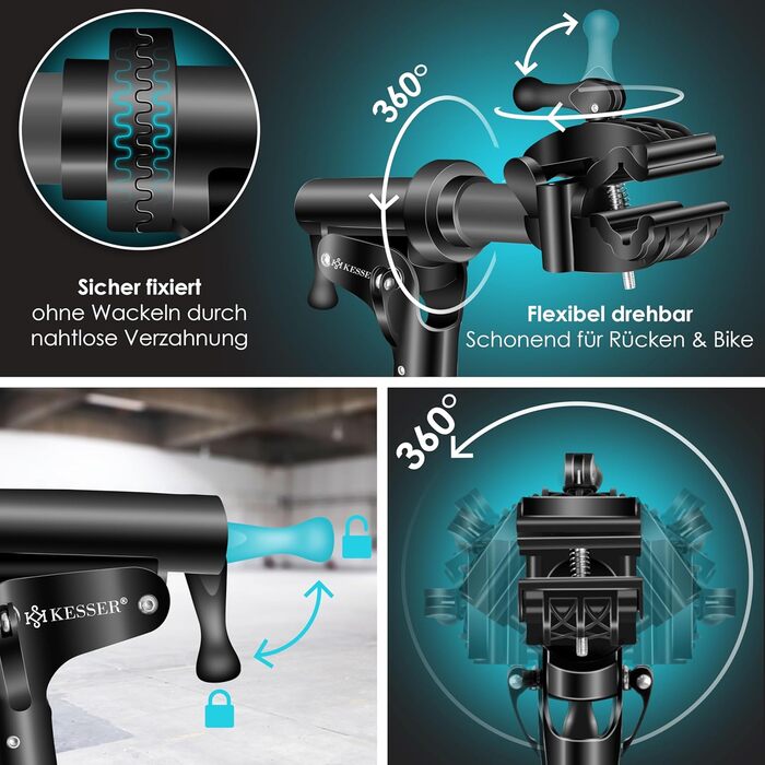 Підставка для велосипедів KESSER® Profi Alu: для ремонту та збирання гірських, електровелосипедів. 360° обертання, сумка, ремкомплект, магнітний органайзер для інструментів (антрацит)