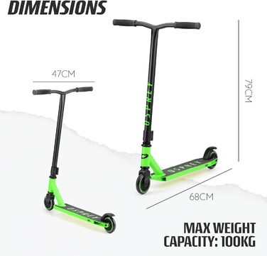 Самокат трюковий Osprey Stunt Pro 360: для дітей, підлітків та дорослих, з підшипниками ABEC 5, зелений