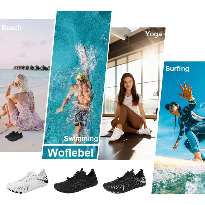 Взуття Barfuss для жінок та чоловіків: водонепроникні шкарпетки, кросівки для плавання, дихаючі, швидко сохнуть, 36-46 EU (41 EU, чорний сріблястий)