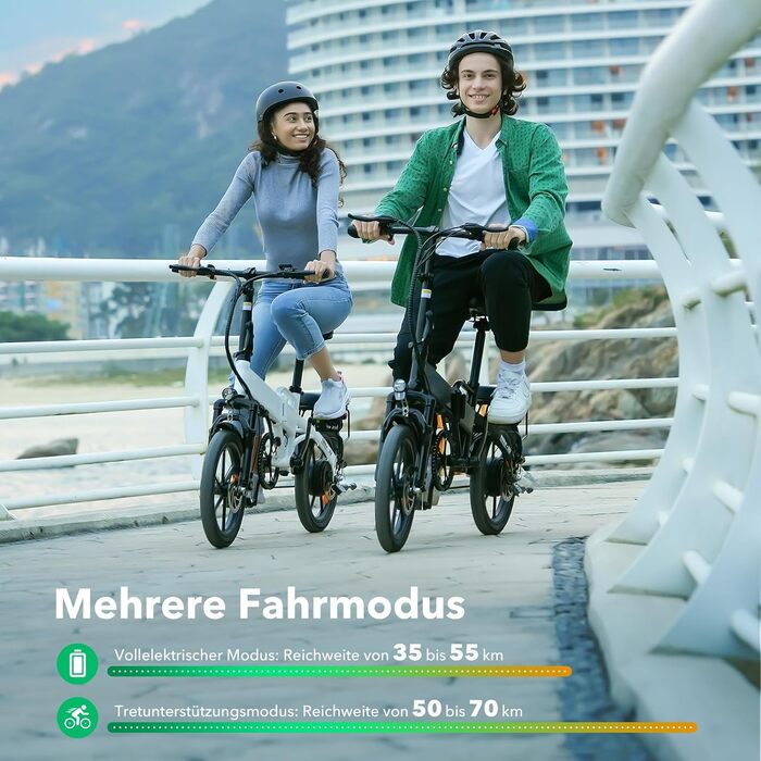 Складаний електровелосипед Finbike 16 дюймів, 7.8А·год акумулятор, захист від крадіжки, швидка зарядка 2.6 год, мотор 250Вт, 3 режими їзди, регульована висота сидіння, запас ходу до 55 км, для чоловіків та жінок