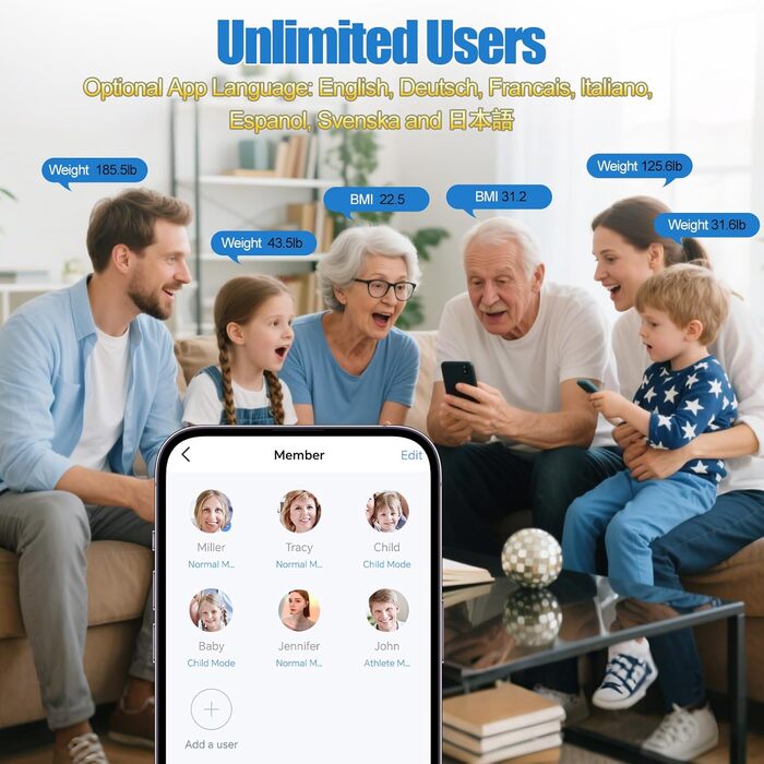 Ваги Vitafit Smart: цифрові персональні ваги з точним вимірюванням BMI та підключенням до додатку, до 182 кг, срібно-чорний колір