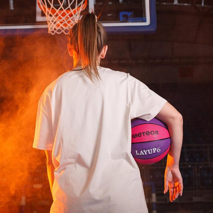 М'яч баскетбольний Meteor Layup Kinder Mini, розмір 7 (чоловічий), розмір 6 (жіночий), рожевий та фіолетовий - для дітей 4-8 років, ідеальний для тренувань