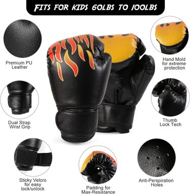 Набір рукавичок для боксу Odoland з PU-шкіри, 6oz, для боксерського мішка, боксу, кікбоксингу, тренувань, єдиноборств, тайського боксу (чорні)