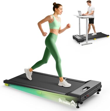 UREVO Walking Pad з нахилом 9% - тихе бігове полотно з регулюванням висоти, 2.5 л.с., для дому/офісу, з пультом дистанційного керування, без монтажу, чорний