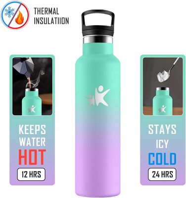 Термос-пляшка KollyKolla 750 мл, для води та газованих напоїв, з трубочкою, без BPA, з подвійними стінками, ізольована, для школи, подорожей, кемпінгу, блакитний + темно-синій