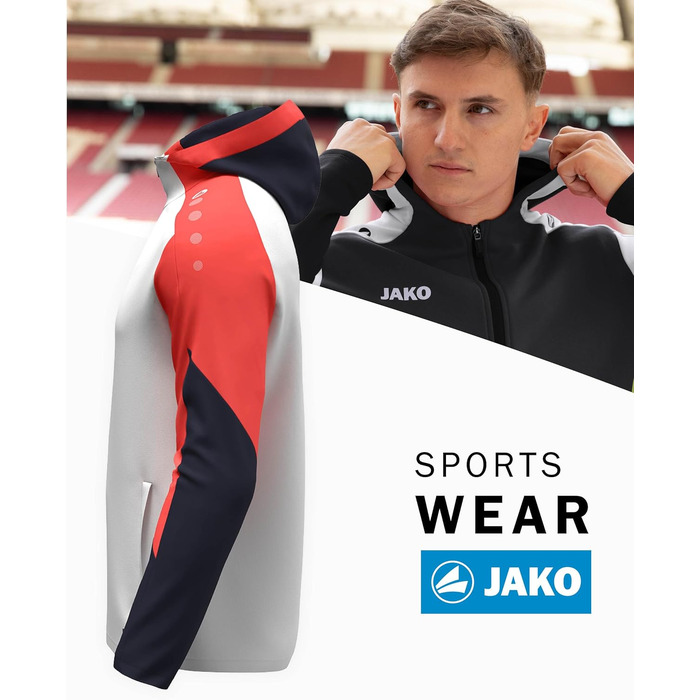 Чоловіча спортивна куртка з капюшоном JAKO Dynamic (S, білий/корал/темно-синій)