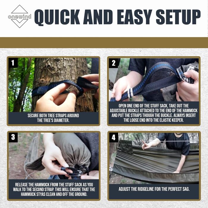 Гамак Onewind Premium 11' для кемпінгу з москітною сіткою та ременями для кріплення, 366x162 см