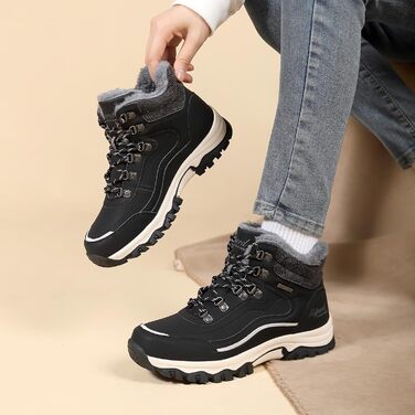 Зимові черевики для жінок: теплі трекінгові черевики, снігоступи, розмір 36-41 (чорно-білі, 39 EU)