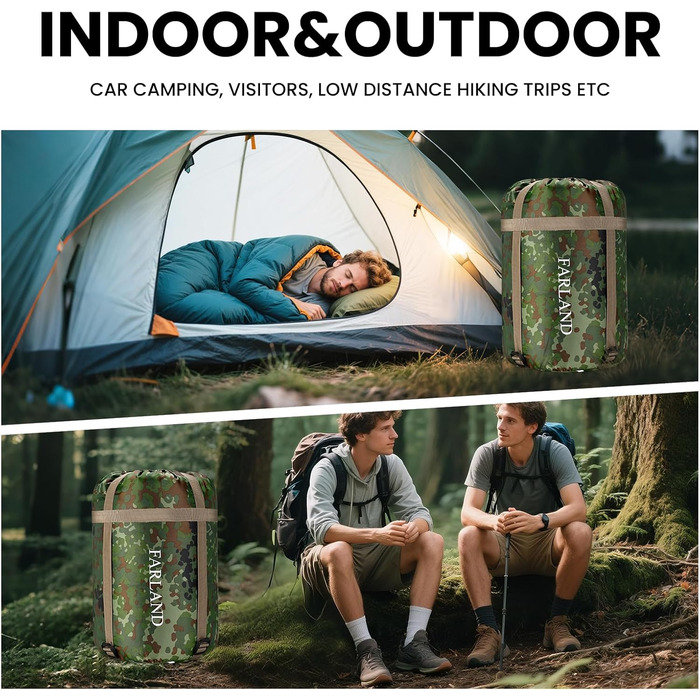 Спальний мішок FARLAND для дорослих, підлітків та дітей, до 6.7°C, 3-4 сезони, водонепроникний, з компресійним мішком, для кемпінгу, трекінгу та подорожей, розмір Medium (87'x 29.5')