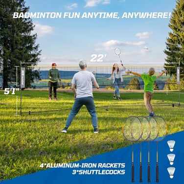 Набір для бадмінтону, піклболу та волейболу Haokelball 6.6м з регульованою висотою, ракетки, м'ячі, насос, сумка