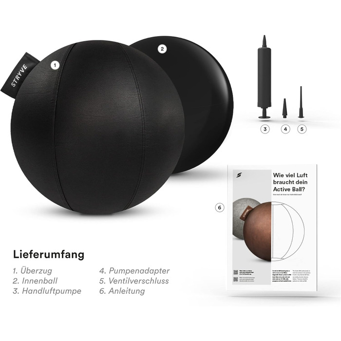 Стілець-м'яч STRYVE для офісу 65,70см - ергономічний фітнес-м'яч знімний чохол та захист від скочування, з повітряним насосом. Максимальне навантаження 150 кг. Використовується як офісний стілець або пуф.