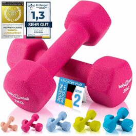 Гантелі Body & Mind 2×2 кг, нековзні, для фітнесу, рожеві, набір для домашніх тренувань
