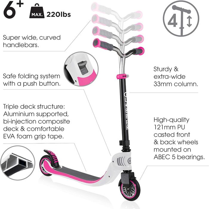 Дитячий складаний самокат GLOBBER Flow 125 мм, ABEC 5, регульований кермо
