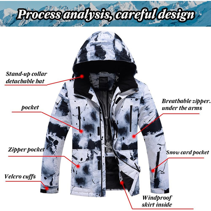 RIUIYEE Комплект чоловічого гірськолижного костюма з підігрівом, куртка та штани, зимовий, для сноуборду та гірськолижного спорту, чорний, XXL