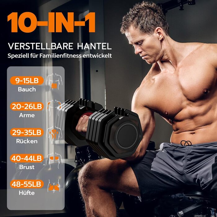 Набір гантелей Dripex: 11 кг, 24.5 кг, 41 кг. Короткі гантелі з антиковзним покриттям, регульовані диски та підставка. Для фітнесу, окремо або пара (червоний 25 кг x1 (10 рівнів регулювання))